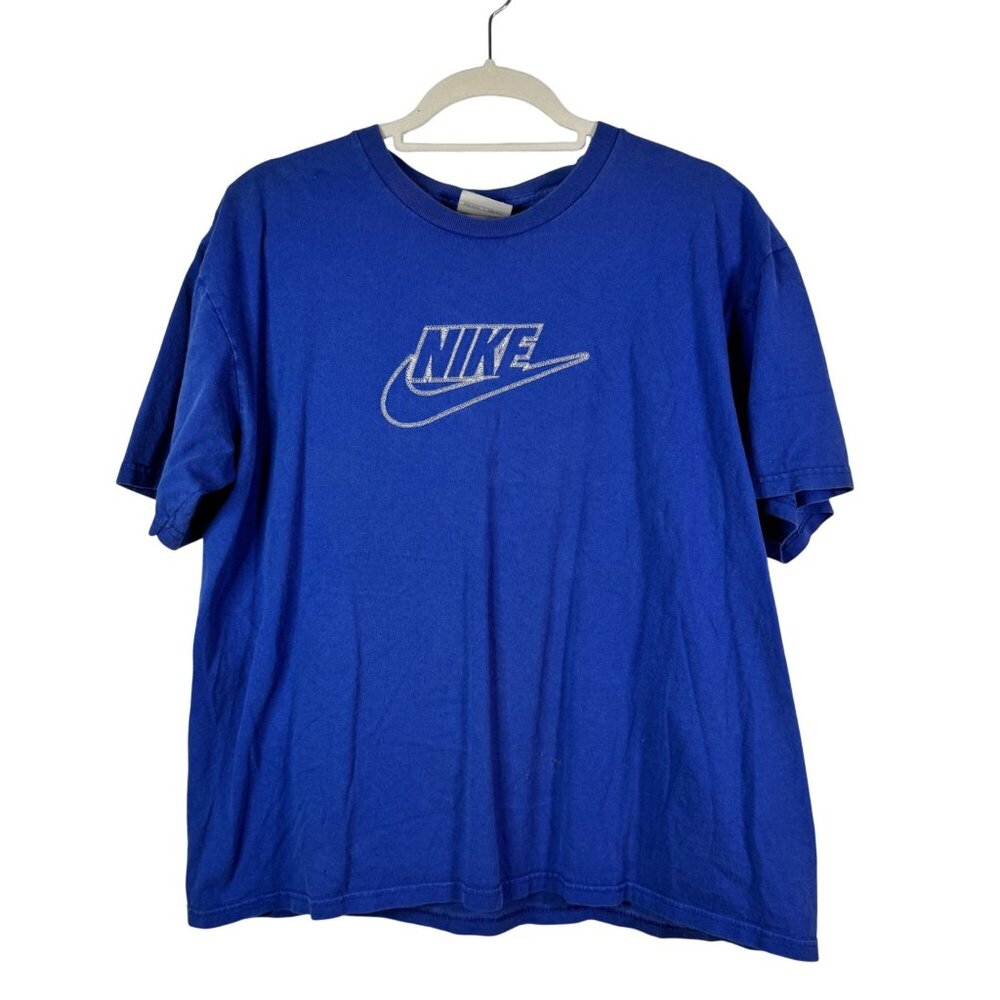 Nike Mens T-Shirt Blue Logo Graphic Short Sleeve Size M Cotton Activewear